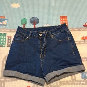 Blue Jean Shorts with Rolled Hems and Stretch